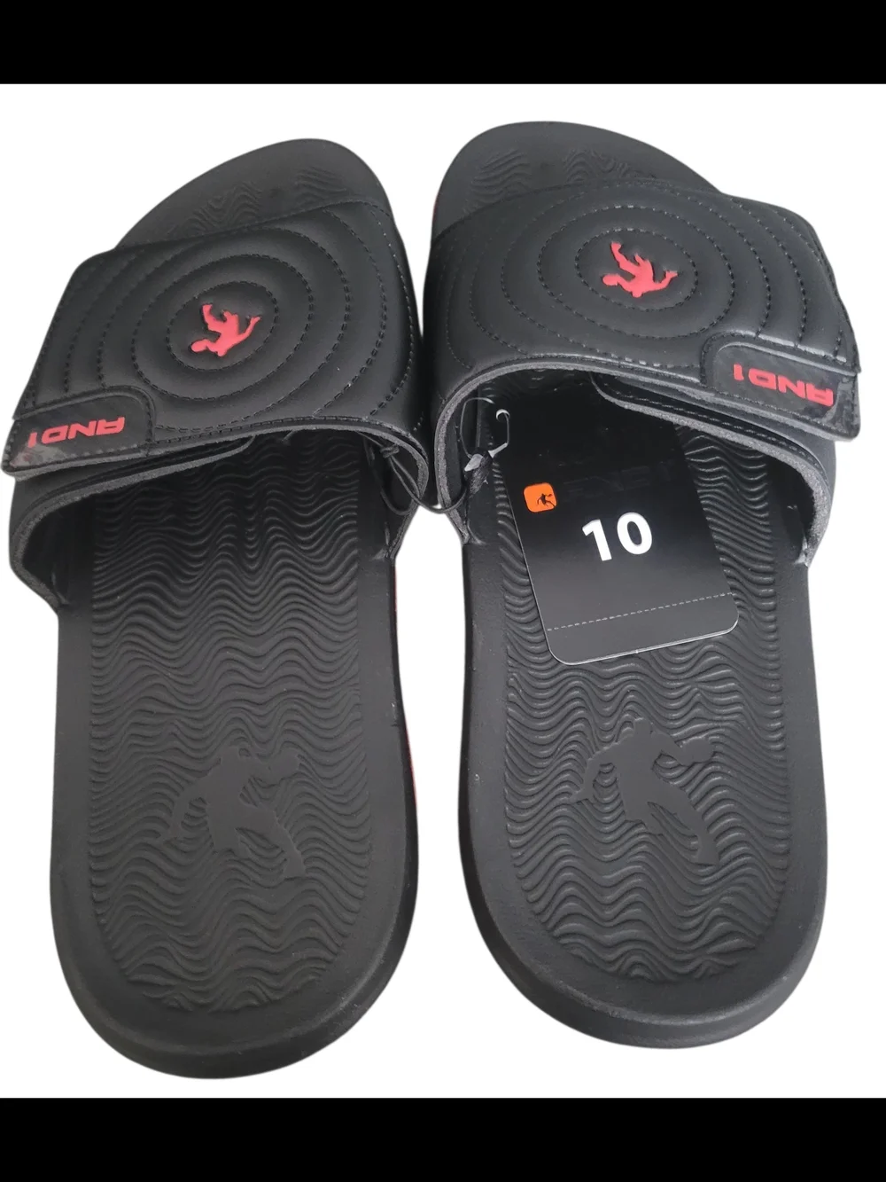 AND1 Men's Athletic Adjustable Swirl Slide Sandals in Black Size 10 NWT Red